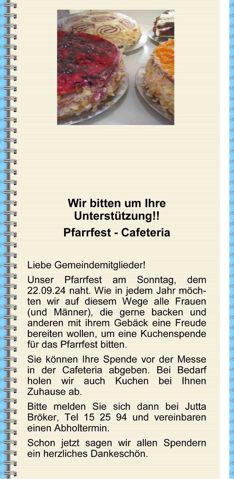 Flyer Kuchenspende Pfarrfest (c) GKF Flehe